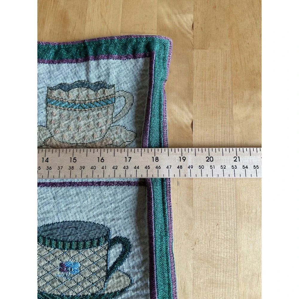 Vintage Woven Tapestry Placemats Set 4 Teapot Teacup Tea Time Cottagecore 18x13